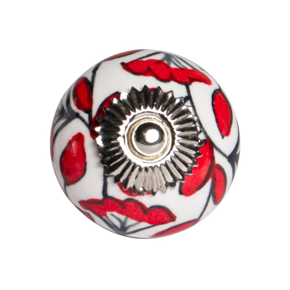 Set of Eight White And Red Ceramic And Metal Drawer Pull Knobs HomeRoots