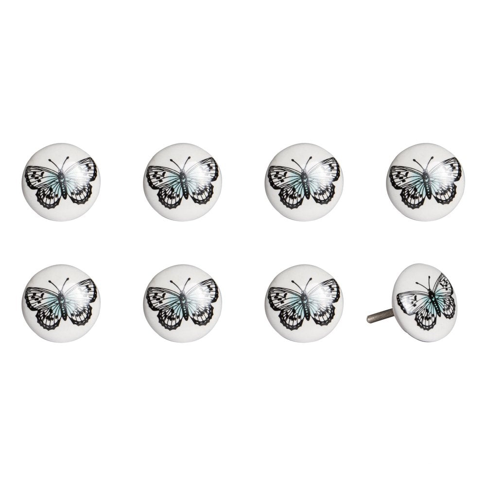 Set of Eight Black And White Ceramic And Metal Drawer Pull Knobs HomeRoots