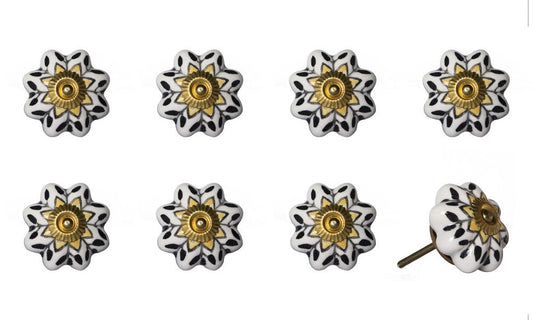 Set of Eight Black And Yellow Ceramic And Metal Drawer Pull Knobs HomeRoots