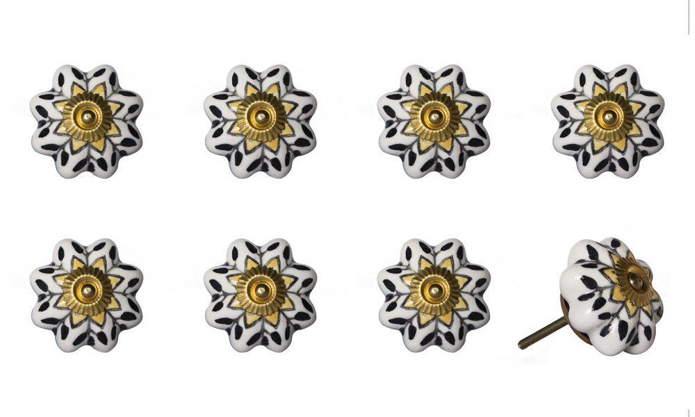Set of Eight Black And Yellow Ceramic And Metal Drawer Pull Knobs HomeRoots