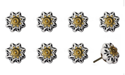 Set of Eight Black And Yellow Ceramic And Metal Drawer Pull Knobs HomeRoots