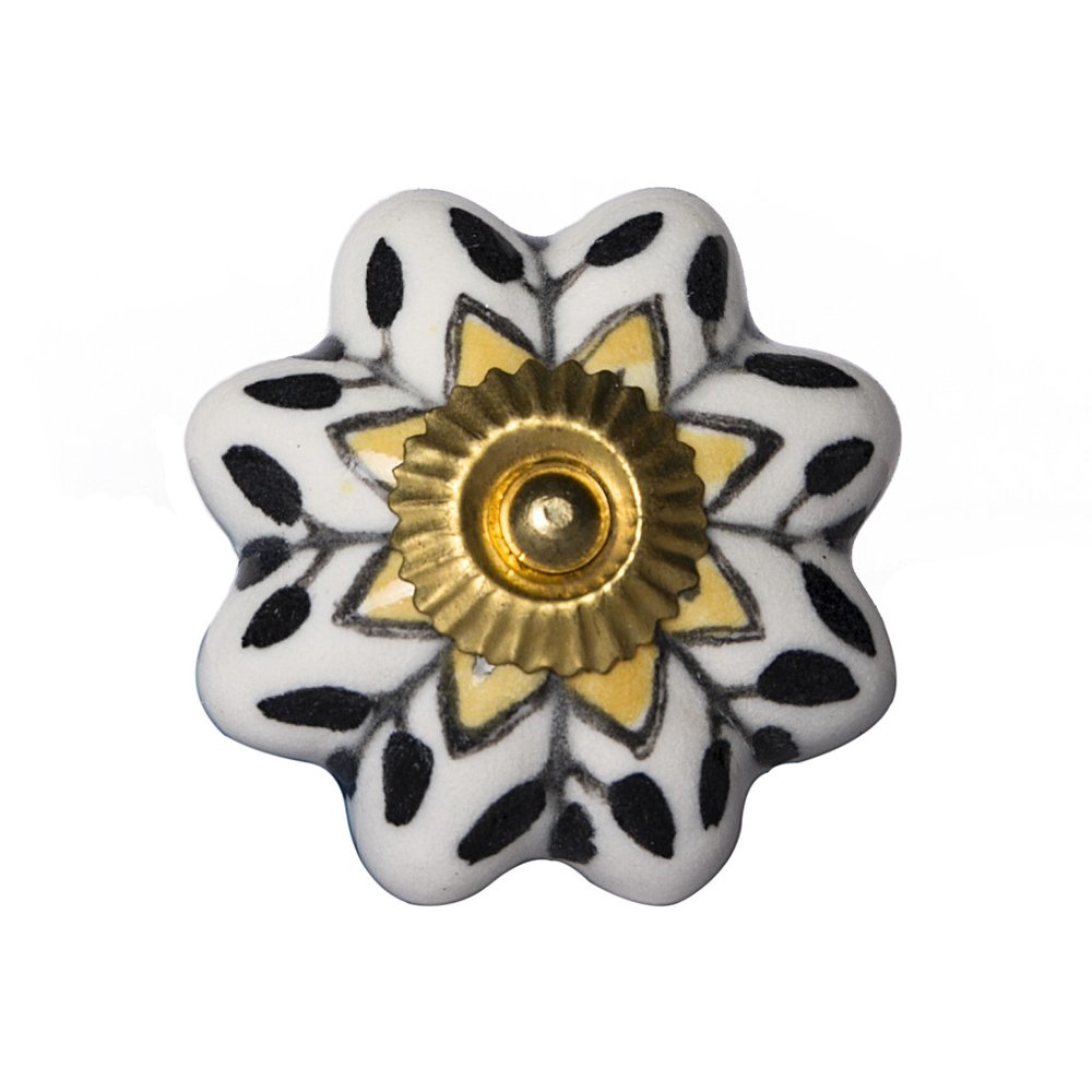 Set of Eight Black And Yellow Ceramic And Metal Drawer Pull Knobs HomeRoots