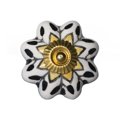 Set of Eight Black And Yellow Ceramic And Metal Drawer Pull Knobs HomeRoots