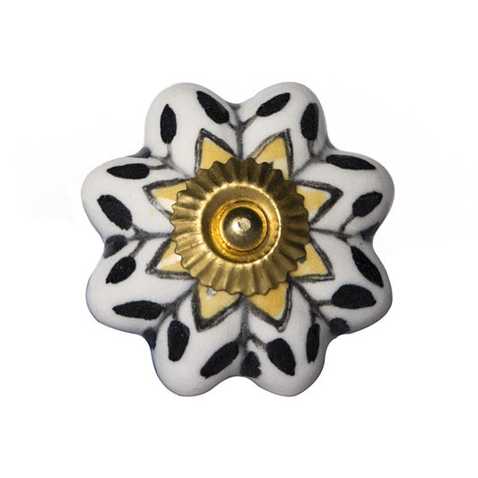 Set of Eight Black And Yellow Ceramic And Metal Drawer Pull Knobs HomeRoots