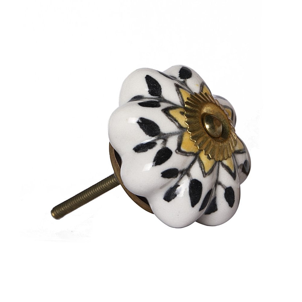 Set of Eight Black And Yellow Ceramic And Metal Drawer Pull Knobs HomeRoots