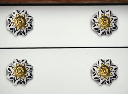 Set of Eight Black And Yellow Ceramic And Metal Drawer Pull Knobs HomeRoots