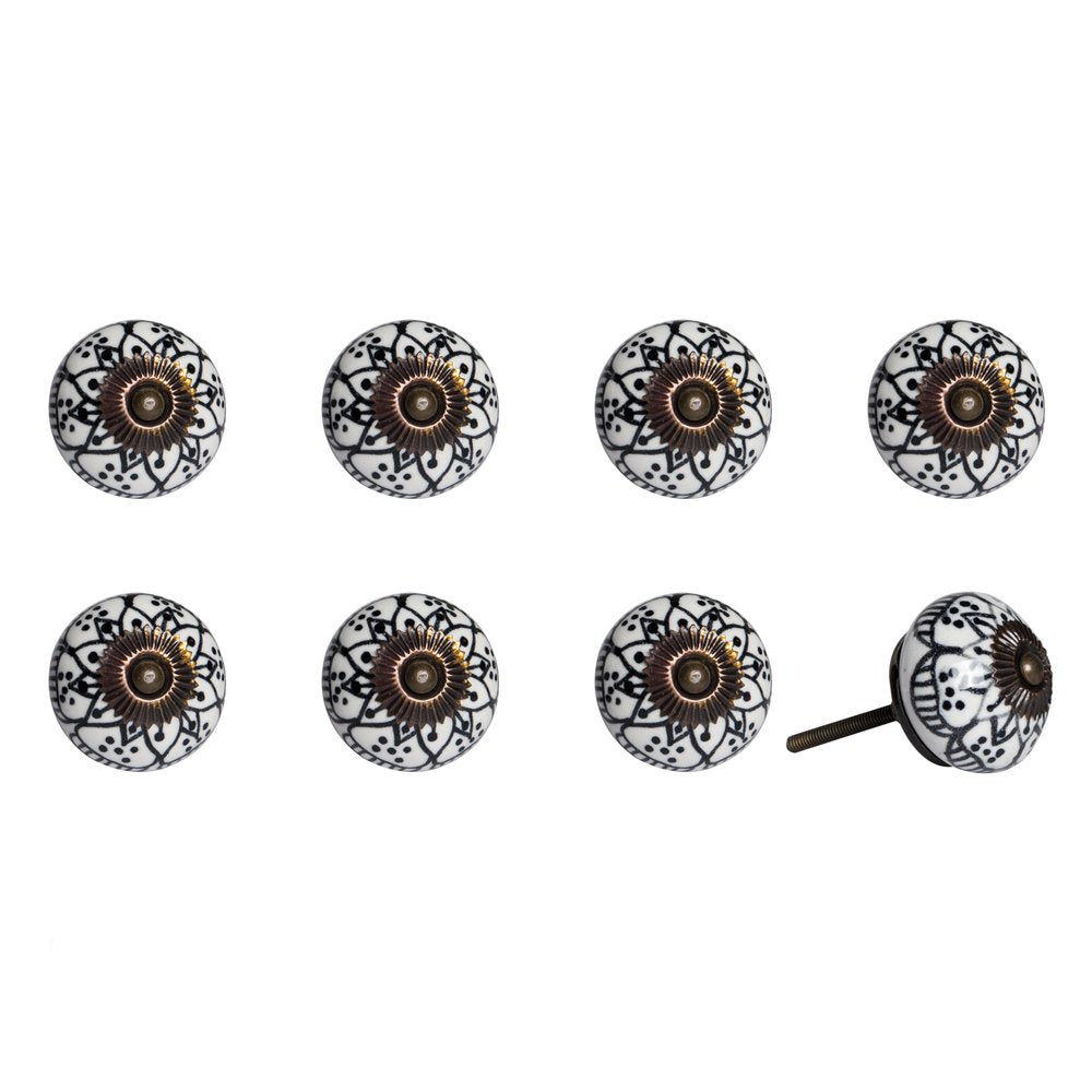 Set of Eight Black And White Ceramic And Metal Drawer Pull Knobs HomeRoots