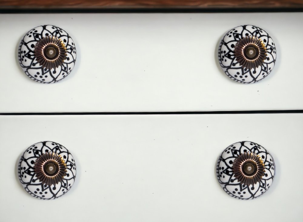Set of Eight Black And White Ceramic And Metal Drawer Pull Knobs HomeRoots