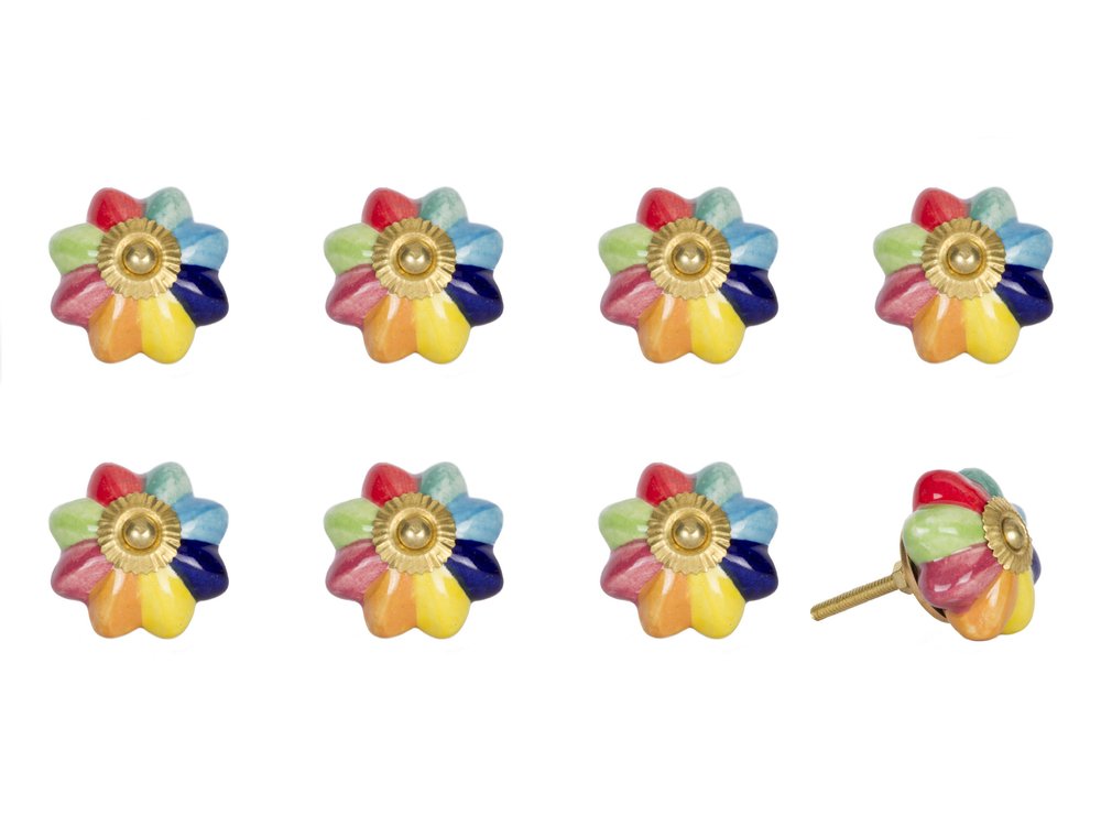 Set of Eight Blue And Green Ceramic And Metal Drawer Pull Knobs HomeRoots