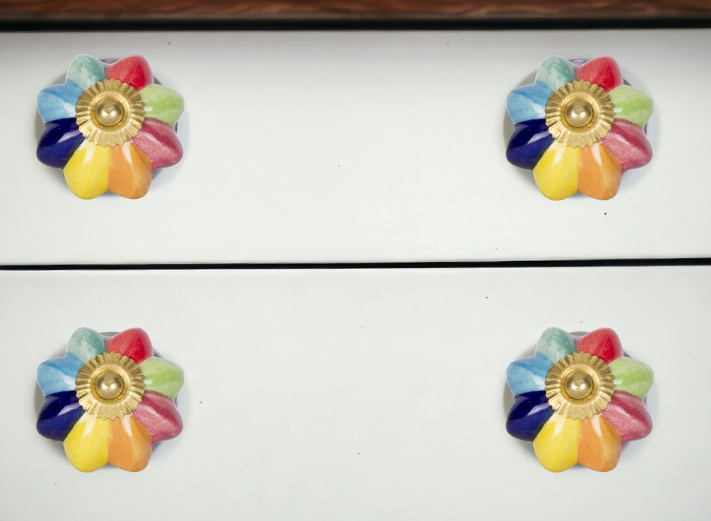Set of Eight Blue And Green Ceramic And Metal Drawer Pull Knobs HomeRoots