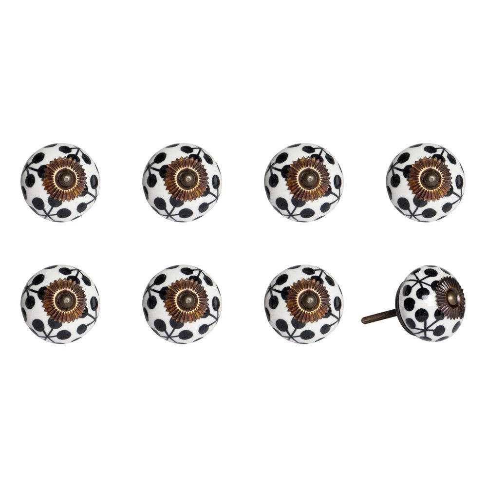 Set of Eight Black And White Ceramic And Metal Drawer Pull Knobs HomeRoots