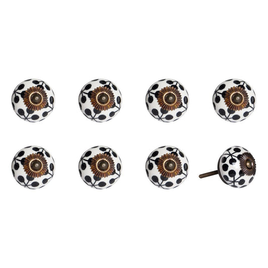 Set of Eight Black And White Ceramic And Metal Drawer Pull Knobs HomeRoots
