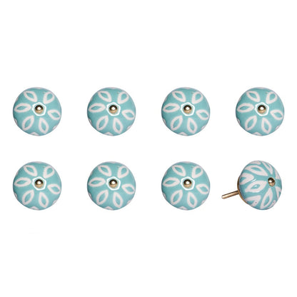 Set of Eight Turquoise And White Ceramic And Metal Drawer Pull Knobs HomeRoots