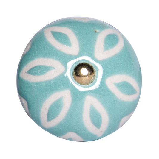 Set of Eight Turquoise And White Ceramic And Metal Drawer Pull Knobs HomeRoots