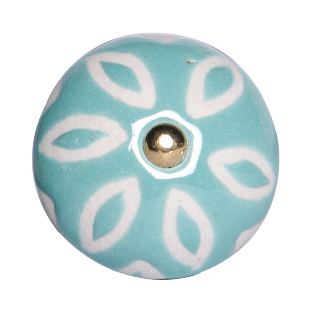 Set of Eight Turquoise And White Ceramic And Metal Drawer Pull Knobs HomeRoots