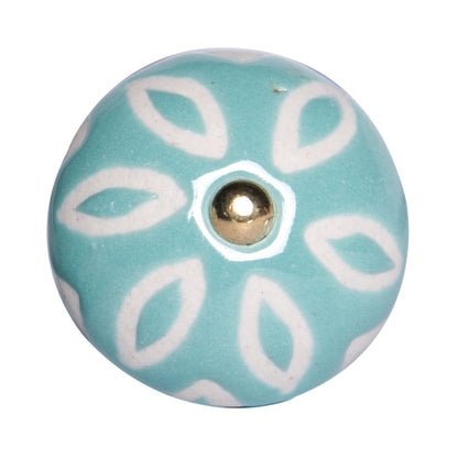 Set of Eight Turquoise And White Ceramic And Metal Drawer Pull Knobs HomeRoots
