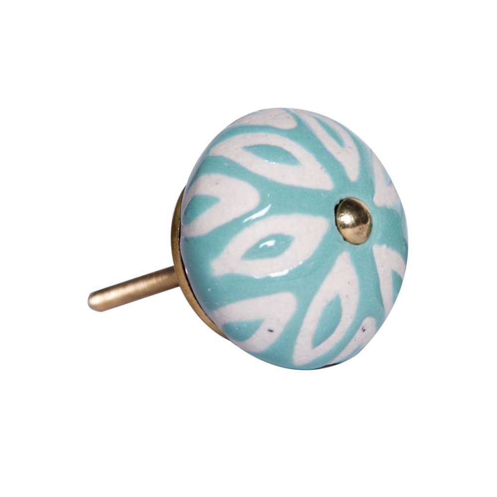 Set of Eight Turquoise And White Ceramic And Metal Drawer Pull Knobs HomeRoots