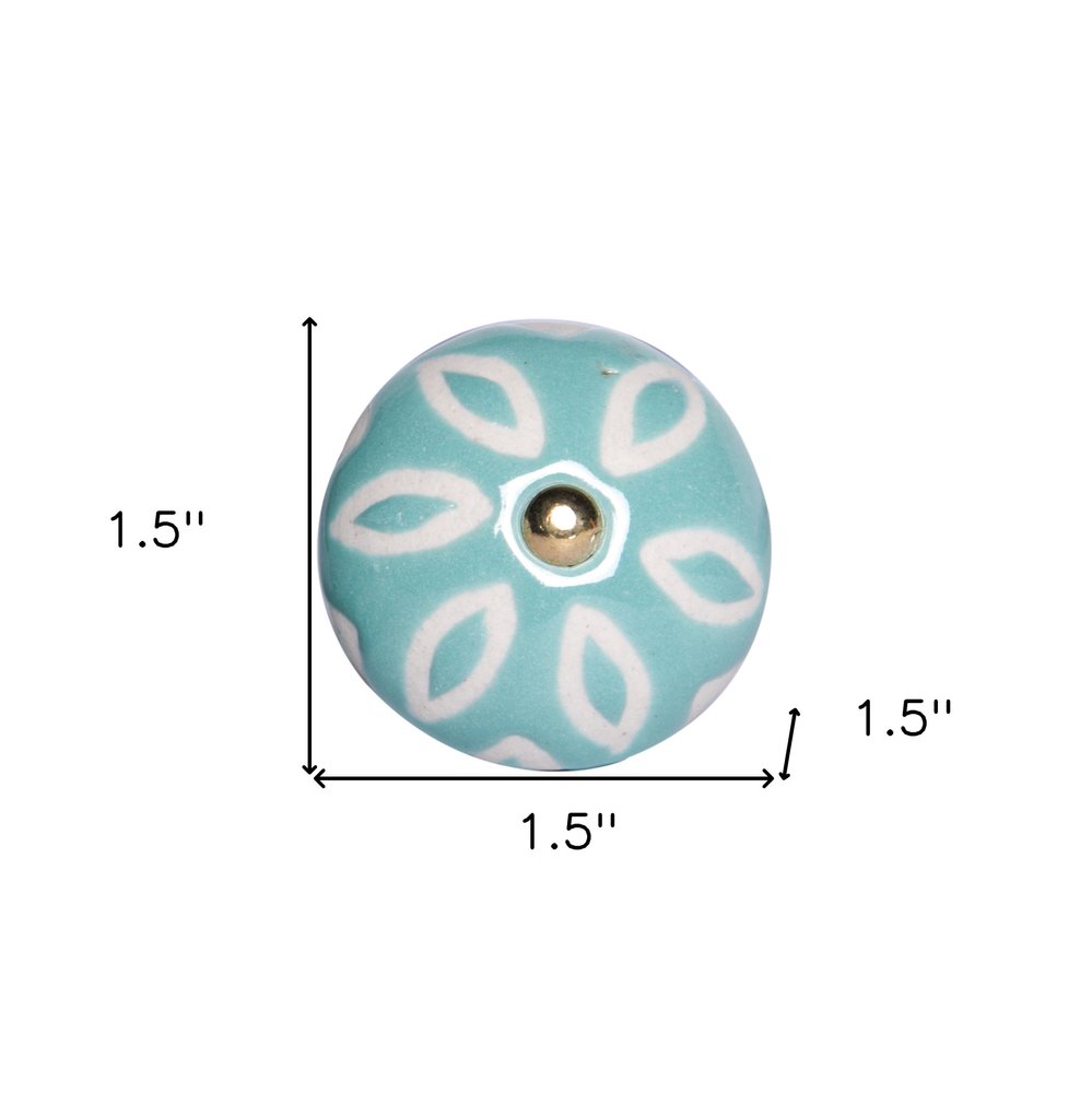 Set of Eight Turquoise And White Ceramic And Metal Drawer Pull Knobs HomeRoots