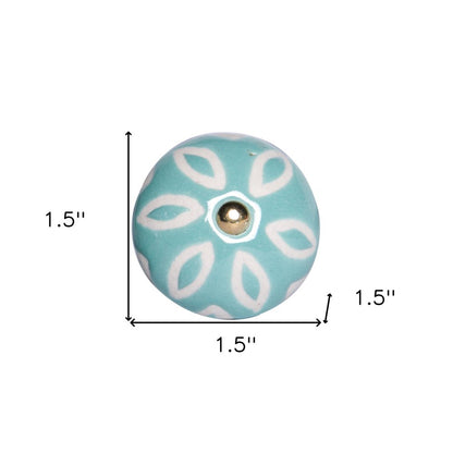 Set of Eight Turquoise And White Ceramic And Metal Drawer Pull Knobs HomeRoots