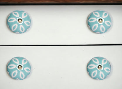 Set of Eight Turquoise And White Ceramic And Metal Drawer Pull Knobs HomeRoots