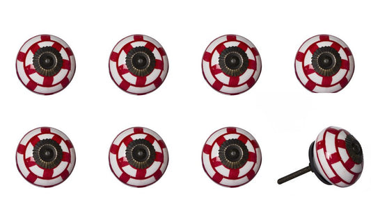Set of Eight White And Red Ceramic And Metal Drawer Pull Knobs HomeRoots