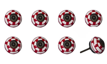 Set of Eight White And Red Ceramic And Metal Drawer Pull Knobs HomeRoots