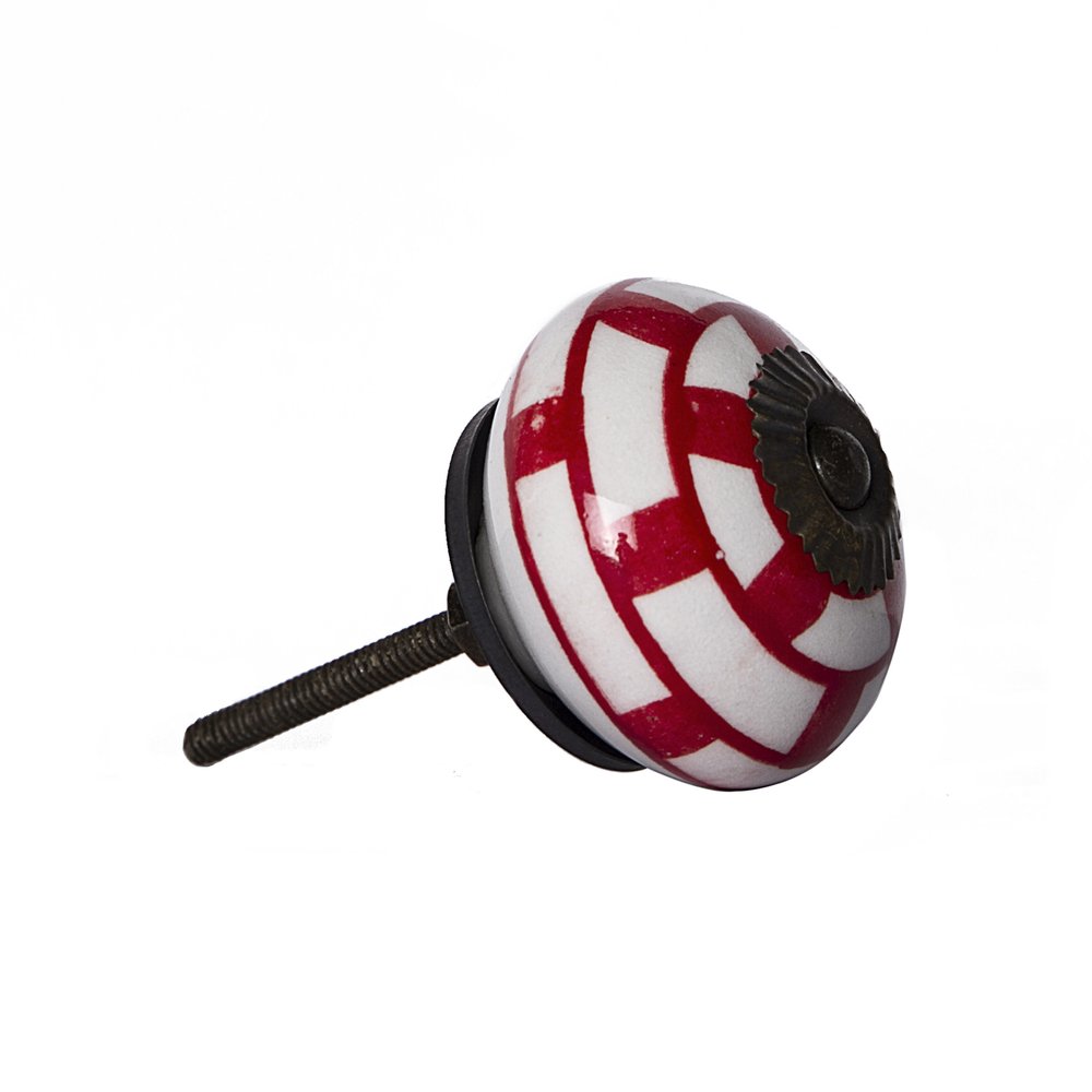Set of Eight White And Red Ceramic And Metal Drawer Pull Knobs HomeRoots