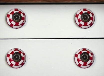 Set of Eight White And Red Ceramic And Metal Drawer Pull Knobs HomeRoots