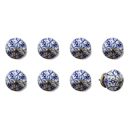 Set of Eight Blue And White Ceramic And Metal Drawer Pull Knobs HomeRoots
