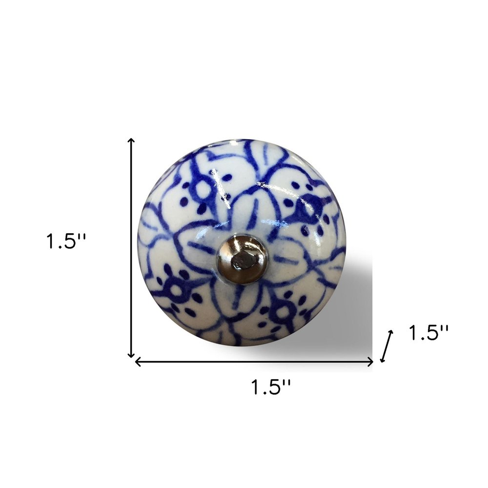 Set of Eight Blue And White Ceramic And Metal Drawer Pull Knobs HomeRoots