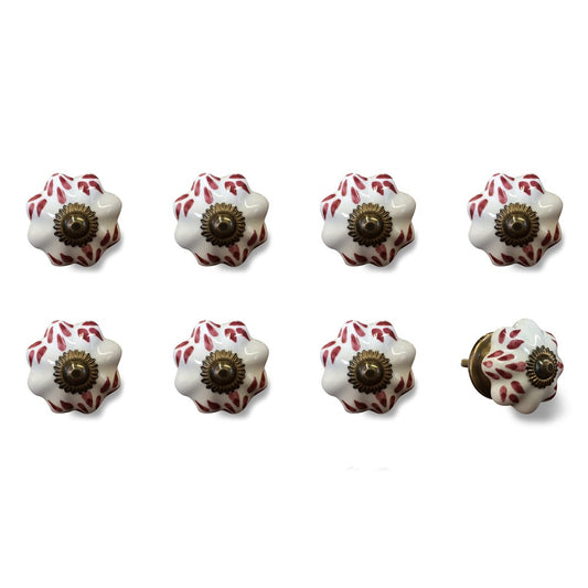 Set of Eight Brown And White Ceramic And Metal Drawer Pull Knobs HomeRoots
