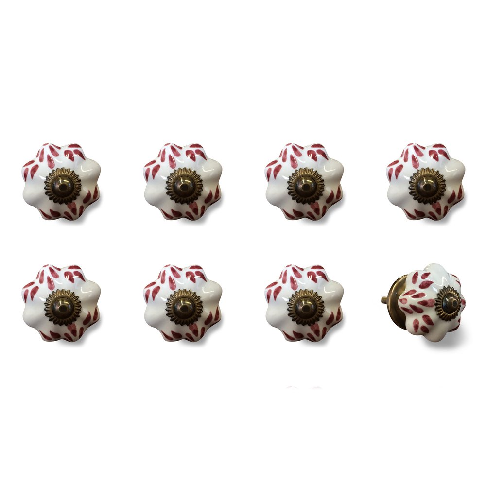 Set of Eight Brown And White Ceramic And Metal Drawer Pull Knobs HomeRoots