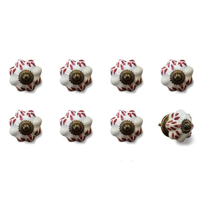 Set of Eight Brown And White Ceramic And Metal Drawer Pull Knobs HomeRoots