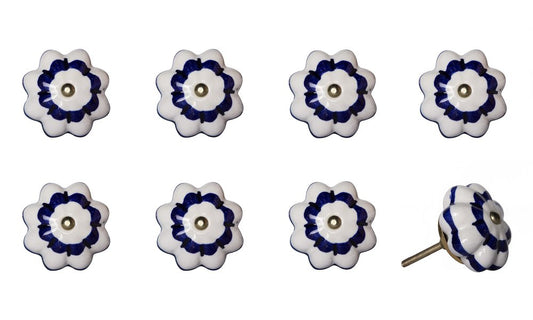 Set of Eight Blue And White Ceramic And Metal Drawer Pull Knobs HomeRoots