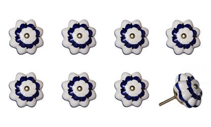 Set of Eight Blue And White Ceramic And Metal Drawer Pull Knobs HomeRoots