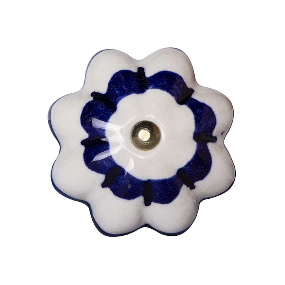 Set of Eight Blue And White Ceramic And Metal Drawer Pull Knobs HomeRoots