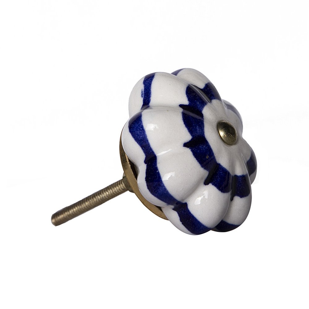 Set of Eight Blue And White Ceramic And Metal Drawer Pull Knobs HomeRoots