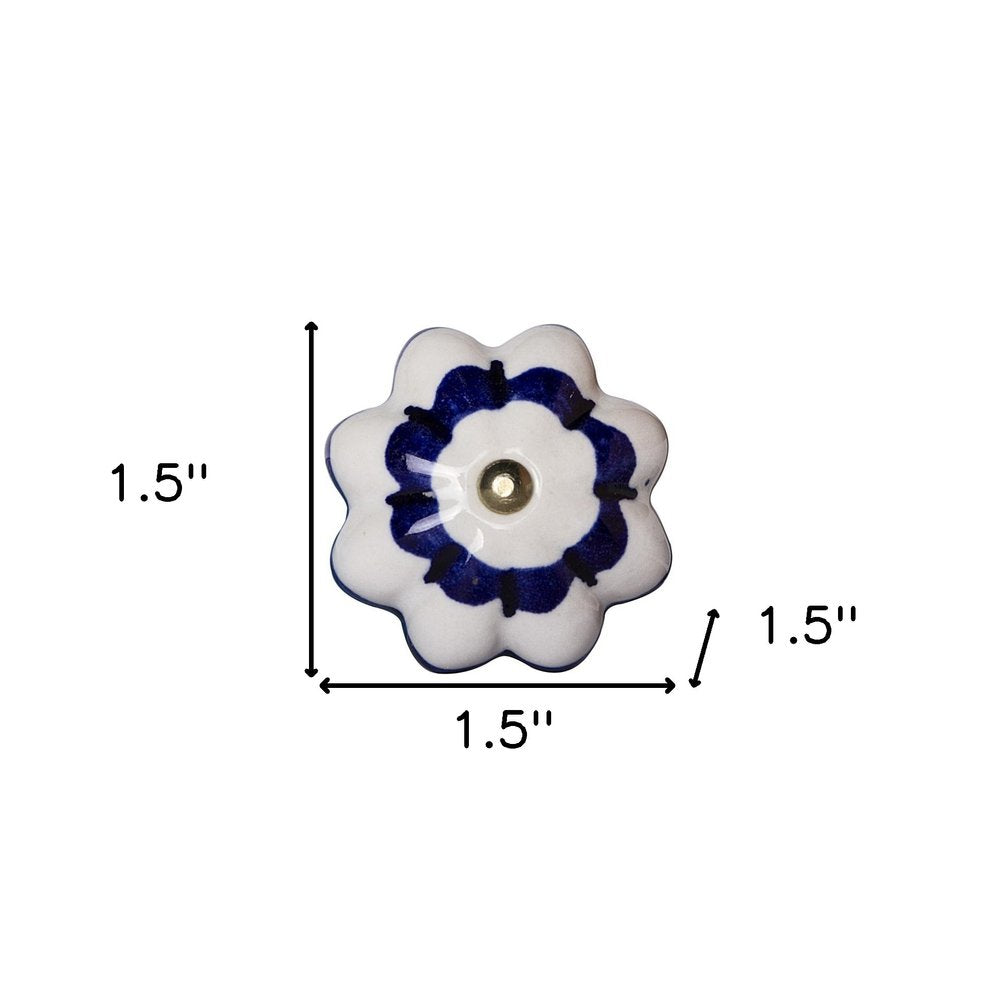 Set of Eight Blue And White Ceramic And Metal Drawer Pull Knobs HomeRoots
