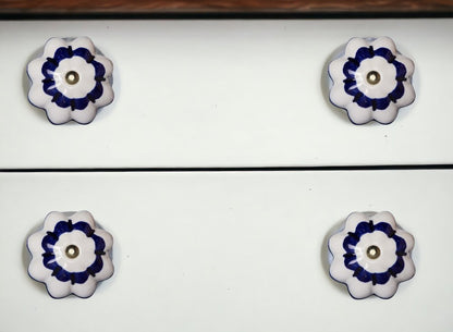 Set of Eight Blue And White Ceramic And Metal Drawer Pull Knobs HomeRoots