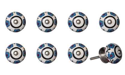 Set of Eight Blue And White Ceramic And Metal Drawer Pull Knobs HomeRoots