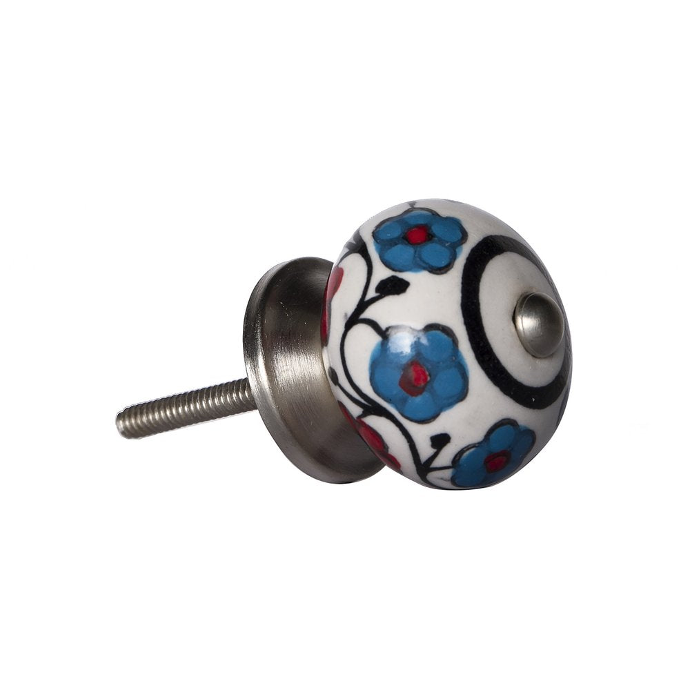 Set of Eight Blue And White Ceramic And Metal Drawer Pull Knobs HomeRoots