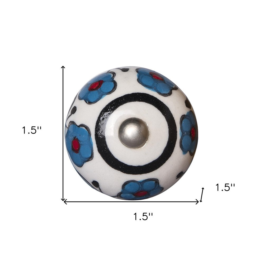 Set of Eight Blue And White Ceramic And Metal Drawer Pull Knobs HomeRoots