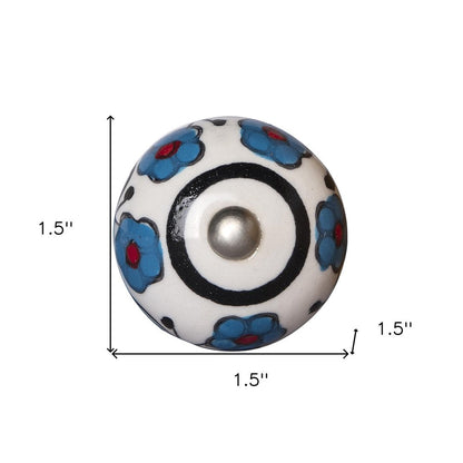 Set of Eight Blue And White Ceramic And Metal Drawer Pull Knobs HomeRoots
