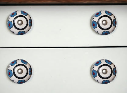 Set of Eight Blue And White Ceramic And Metal Drawer Pull Knobs HomeRoots
