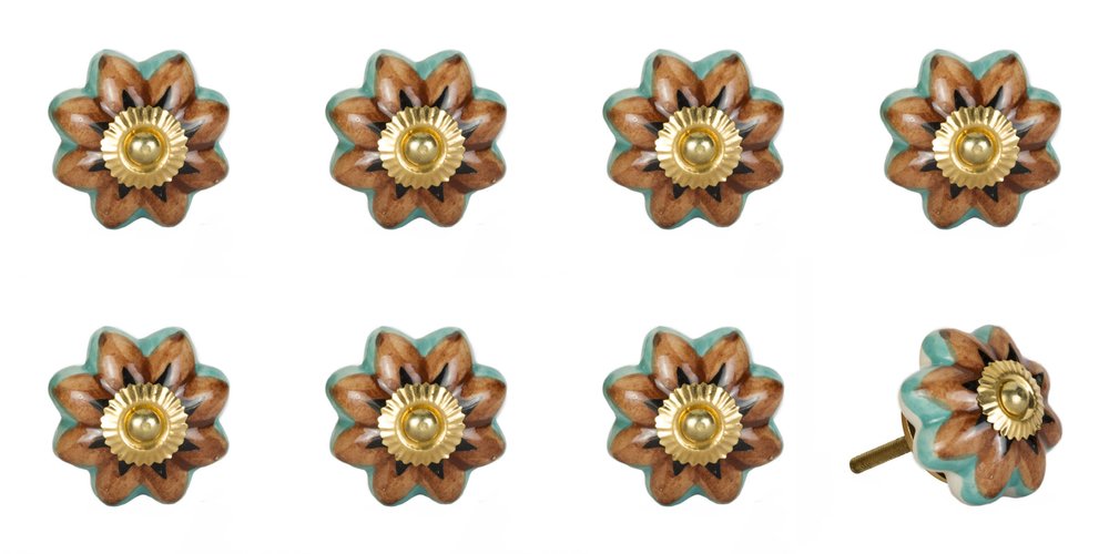 Set of Eight Blue And Red Ceramic And Metal Drawer Pull Knobs HomeRoots