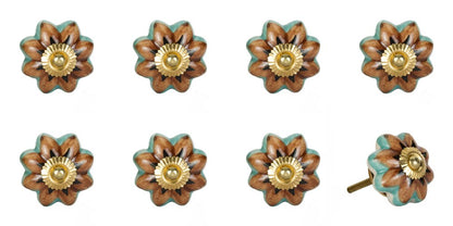 Set of Eight Blue And Red Ceramic And Metal Drawer Pull Knobs HomeRoots