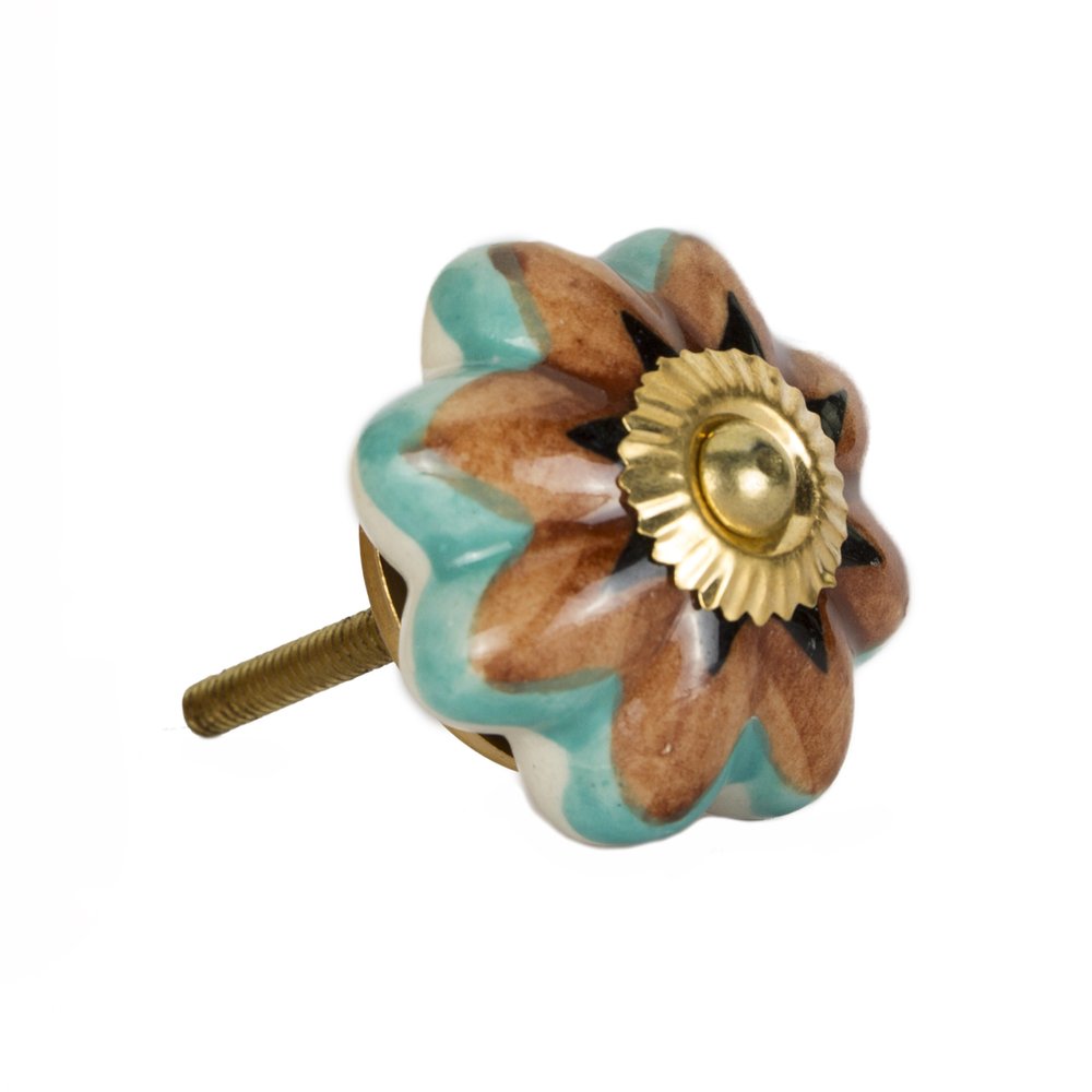 Set of Eight Blue And Red Ceramic And Metal Drawer Pull Knobs HomeRoots