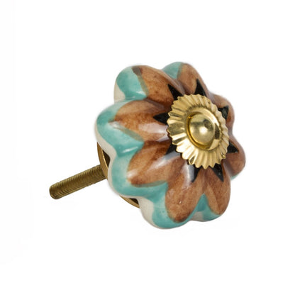 Set of Eight Blue And Red Ceramic And Metal Drawer Pull Knobs HomeRoots