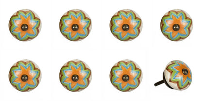 Set of Eight Blue And Orange Ceramic And Metal Drawer Pull Knobs HomeRoots
