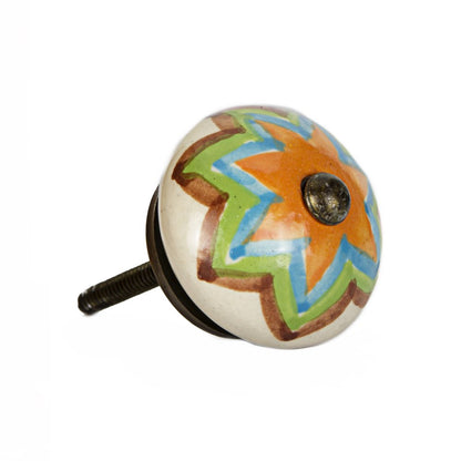 Set of Eight Blue And Orange Ceramic And Metal Drawer Pull Knobs HomeRoots